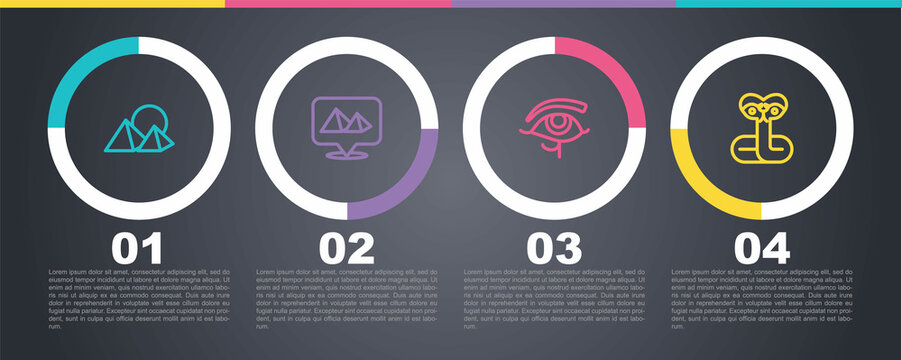 Set line Egypt pyramids, Eye of Horus and Snake. Business infographic template. Vector