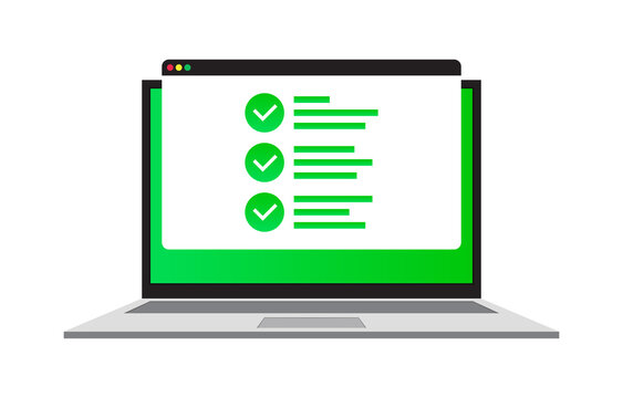 Laptop screen approval. Vector illustration. stock image. 
