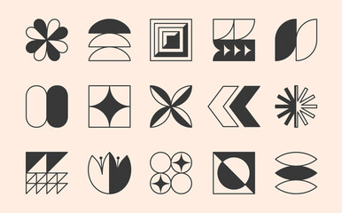 Wall Mural - vector set of bauhaus linear emblems or symbols.modern brutalist objects and elements in trendy swis