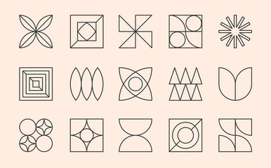 Wall Mural - vector set of bauhaus linear emblems or symbols.modern brutalist objects and elements in trendy swis