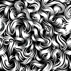 Wall Mural - Abstract swirl lines and dots seamless pattern. Artistic line ornamental stylish background. Abstract tiled monochrome texture with organic shapes