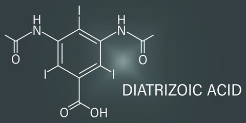 Sticker - Skeletal formula of Diatrizoic acid contrast agent molecule. Also known as Diatrizoate or Amidotrizoate.