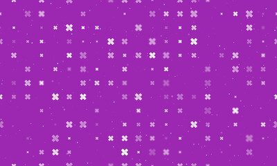 Poster - Seamless background pattern of evenly spaced white adhesive plaster symbols of different sizes and opacity. Vector illustration on purple background with stars