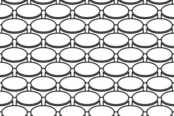 Poster - Seamless pattern completely filled with outlines of hockey pucks. Elements are evenly spaced. Vector illustration on white background