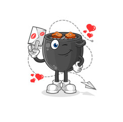 barbecue hold love letter illustration. character vector