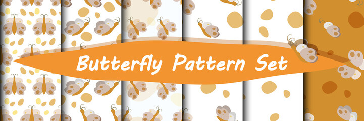 Wall Mural - Childish butterfly seamless vector pattern collection orange and white