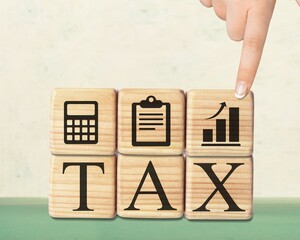 Wall Mural - TAX concept, on wooden block  on the desk