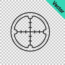 Black Line Sniper Optical Sight Icon Isolated On Transparent Background. Sniper Scope Crosshairs. Vector