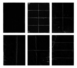Poster - Set of folded paper with grungy texture in black background. can be used to replicate the aged and worn look for your creative design. old paper for photo texture overlay in retro style