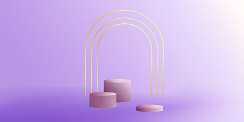 Poster - product podium in pastel colors with a minimalist style. trendy background with an empty podium to display cosmetic products. feminine 3D objects in a clean and simple wallpaper design