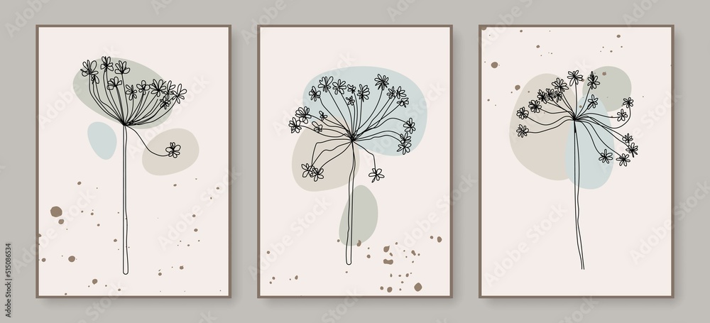 Floral Cards Set. Flowers Line Art Drawing Vector Hand Drawn Set ...