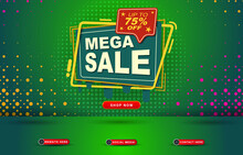 Mega Sale Social Media Template Banner With Blank Space For Product With Gradient Blue And Green Abstract Background