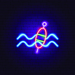 Wall Mural - Float Neon Sign. Vector Illustration of Fishing Promotion.