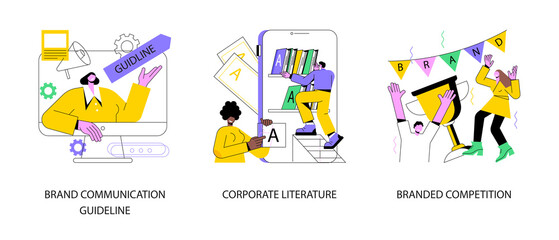 Wall Mural - Visual identity abstract concept vector illustration set. Brand communication guideline, corporate literature, branded competition, media campaign, digital advertising, newsletter abstract metaphor.