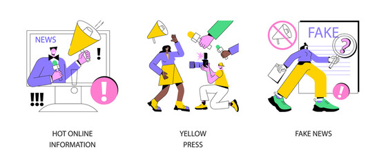 Poster - headline content abstract concept vector illustration set. hot online information, yellow press, fak