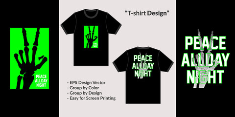 Poster - peace all day skulls hand neon green theme design vector for tshirt hoodie and merchandise