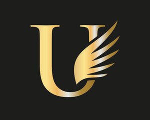 U Letter Transportation Logo Design. Initial Flying Wing U Letter Logo. Letter U logotype and wings Concept