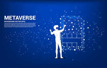 Poster - Silhouette man wear VR glasses and dot connect line shaped sim card icon. Concept for mobile sim card technology and network.