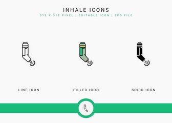 Fototapete - Inhale icons set vector illustration with solid icon line style. Asthma spray concept. Editable stroke icon on isolated background for web design, infographic and UI mobile app.