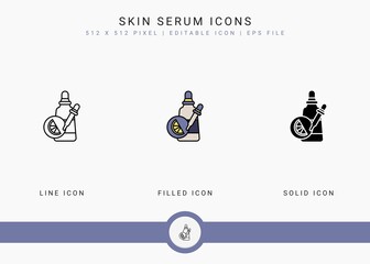 Fototapete - Skin serum icons set vector illustration with solid icon line style. Skincare absorption symbol. Editable stroke icon on isolated background for web design, infographic and UI mobile app.