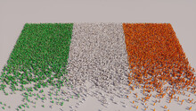 Aerial View Of A Crowd Of People, Congregating To Form The Flag Of Ireland. Irish Banner On White Background.