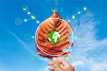 Wall Mural - esg icon, environmental and sustainable governance concept on dry leaf