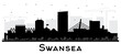 Swansea Wales City Skyline Silhouette with Black Buildings Isolated on White.