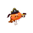 Clementine mandarin citrus fruit pirate corsair emoticon isolated funny cartoon character with sword. Vector tangerine in buccaneer hat and chest with gold. Exotic tropical food dessert with mustaches