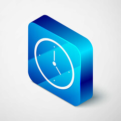 Poster - isometric clock icon isolated on grey background. time symbol. blue square button. vector