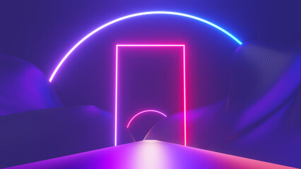 3d render of flash neon and light glowing on dark scene. speed light moving lines.