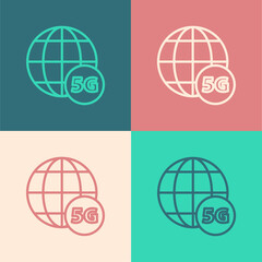 Sticker - Pop art line 5G new wireless internet wifi connection icon isolated on color background. Global network high speed connection data rate technology. Vector