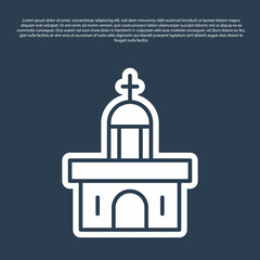 Canvas Print - Blue line Church building icon isolated on blue background. Christian Church. Religion of church. Vector