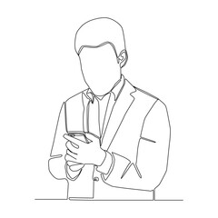 Continuous line of businessman hoding a mobile phone vector.