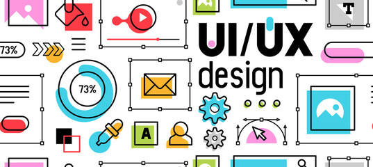 Wall Mural - seamless pattern with ui-ux development design concept. interface elements. digital industry. innova