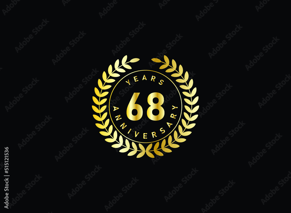 68th anniversary celebration with gold glitter color and white ...