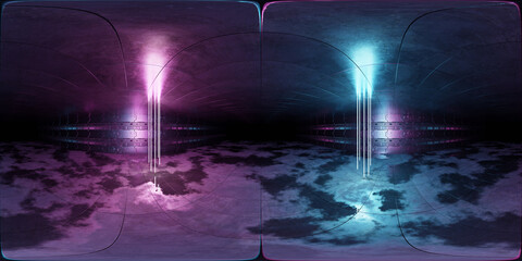 Aufkleber - Tunnel environment background with metal panels wall lighted with laser lights. 3d Rendering