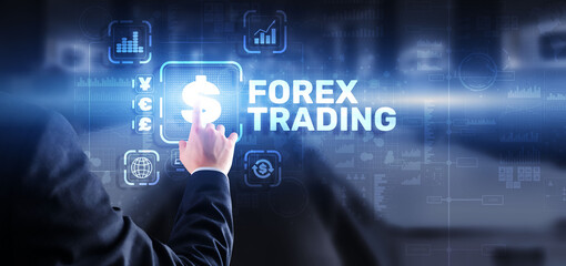 Inscription Forex Trading on Virtual Screen. Business Stock market concept