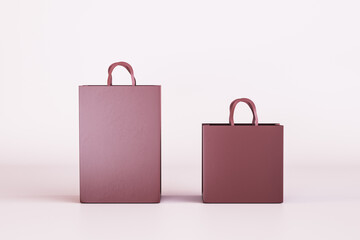 Poster - Two empty pink shopping bags on light background. Purcashe and mock up place concept. 3D Rendering.