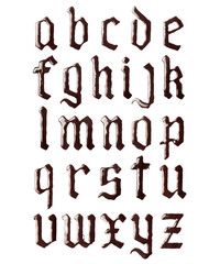 Poster - Glossy letters of the gothic font made of melted chocolate