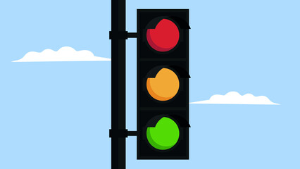 Wall Mural - Traffic light on a pole, illustration, front view