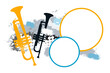 Musik graphic with trumpet and text buttons.