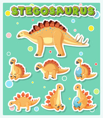 Wall Mural - Set of cute stegosaurus dinosaur cartoon characters