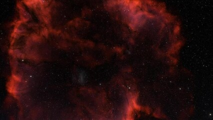 Spaceship flies near colored nebula in space. Billions of stars in the Milky Way galaxy. Beautiful clusters of stars. 3d Animation