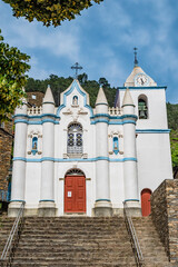 Wall Mural - Schist stairs and church facade of the parish church of Our Lady of Conceição in neo-baroque style, Piodão PORTUGAL