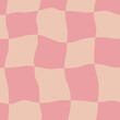 Groovy distorted checkered seamless pattern. Cute pink trippy Y2K background. Abstract retro geometric print funky playful print.