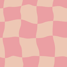 Groovy Distorted Checkered Seamless Pattern. Cute Pink Trippy Y2K Background. Abstract Retro Geometric Print Funky Playful Print.