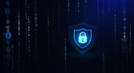 Wall Mural -  Digital data protect. Cyber data. iIluminated Padlock icon on blue background.Information Privacy. 