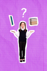 Sticker - Photo cartoon comics sketch picture of little schoolkid choosing studying online vs books isolated pink drawing background