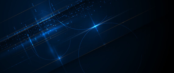 Fototapete - Vector abstract circuit board, Illustration high tech cyberspace, network connection, science and information technology on dark blue color background. Hi-tech digital technology, futuristic concept
