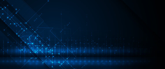 Aufkleber - Vector Abstract circuit board, Illustration high tech computer, engineering, science and information technology on dark blue color background. Hi-tech digital technology and futuristic concept